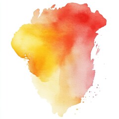 Abstract Watercolor Wash Stain in Warm Gradient of Yellow, Orange, Red on White Background.