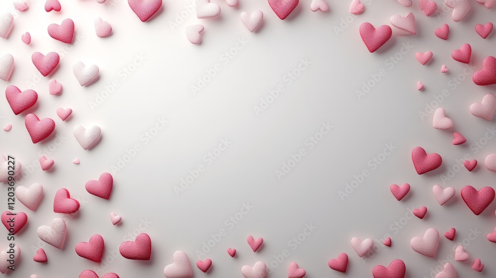 Poster subtle minimalistic frame with a soft gradient and glowing hearts for valentine's day, isolated on w
