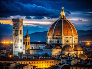 Fototapeta premium Florence Cathedral Dome Night View, Minimalist Tuscany Landscape Photography