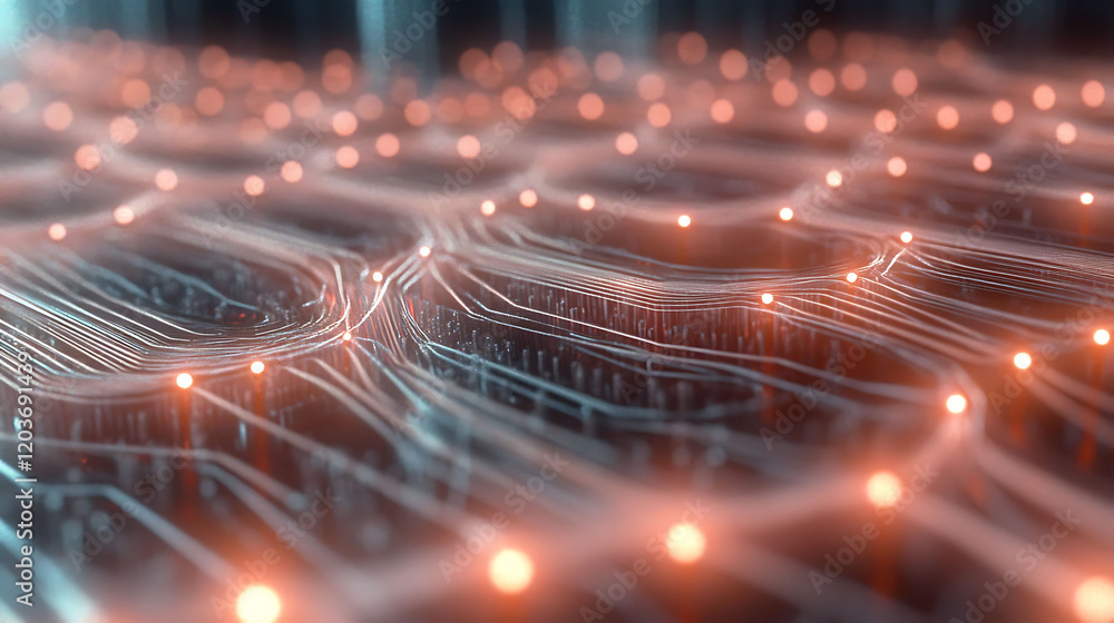 Poster abstract digital network. intricate glowing lines and nodes create a futuristic, technological lands