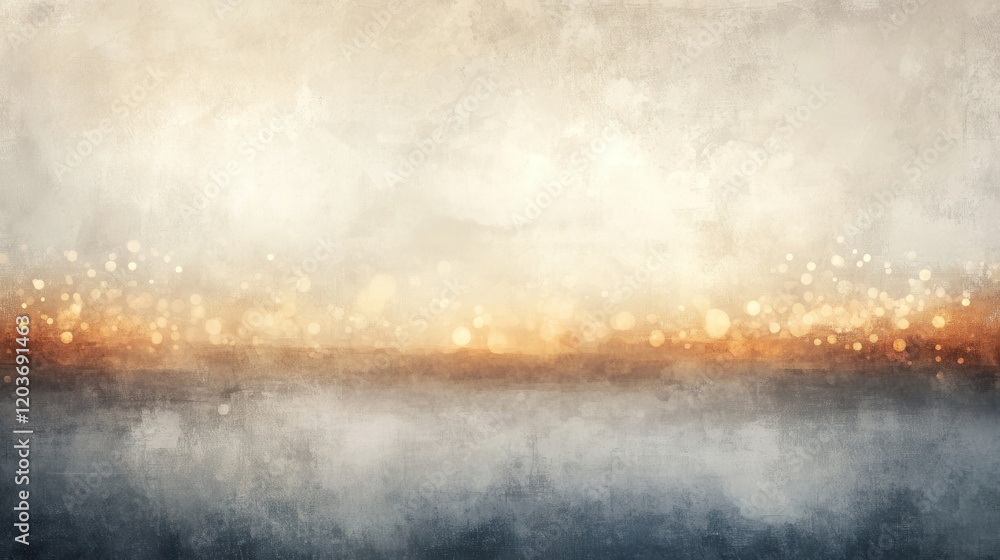 Poster abstract textured background with golden bokeh lights and soft gradual tones, painting style