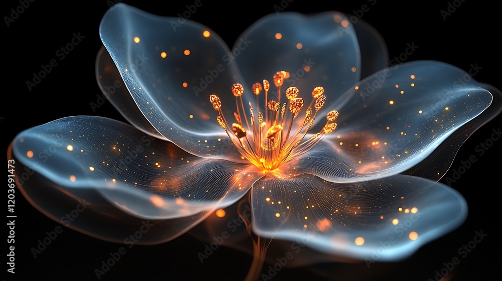 Poster ethereal bloom: a mesmerizing abstract interpretation of a flower, rendered in a mesmerizing etherea