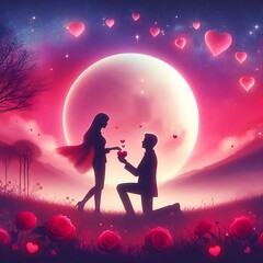 Obraz premium Romantic Valentines Day Silhouette Scene