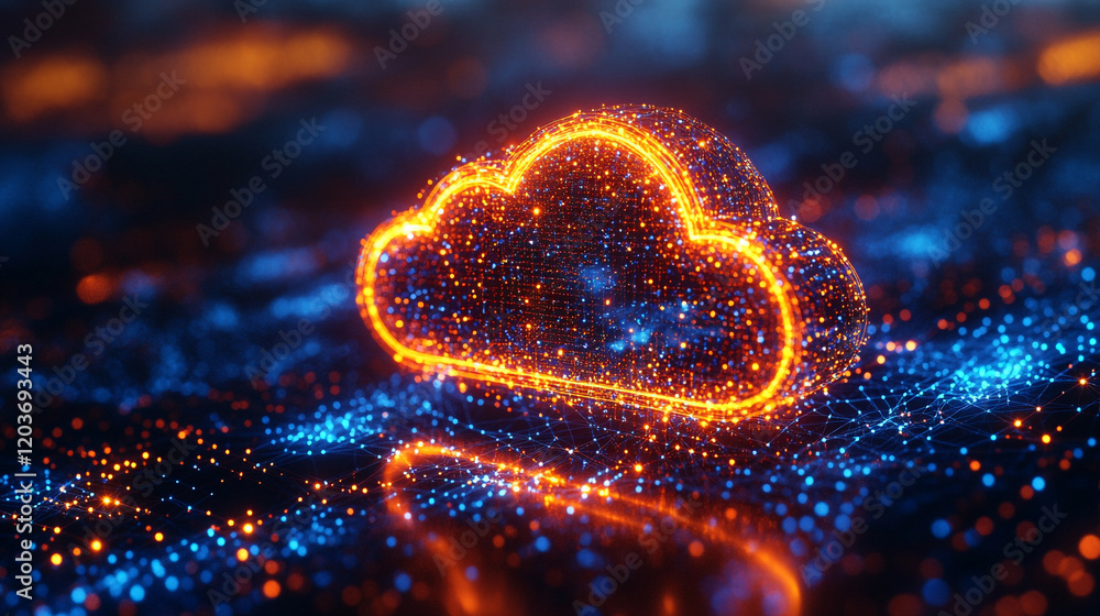 Poster digital cloud symbol representing data storage in a futuristic network environment