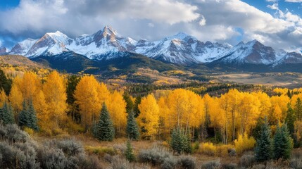 Majestic Autumnal Mountain Range with Golden Aspens