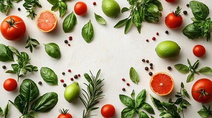 Fresh Herbs Citrus Fruits Tomatoes Culinary Background