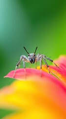 Naklejka premium Close-up image of a mosquito resting on a colorful flower in a natural outdoor setting