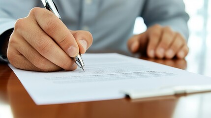 A Confident businessman signing a contract, surrounded by financial documents, symbolizing price guarantees and business security.	