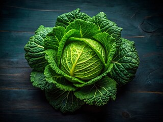 Fototapeta premium Fresh Green Cabbage Head, Organic Vegetable, Farm-to-Table Produce