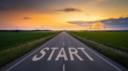 Road with the word start written on it