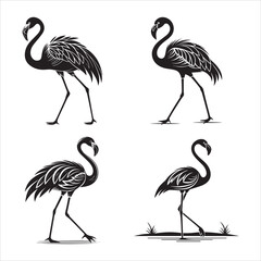Flamingo Standing on One Leg black color bold simple and cleaner vector