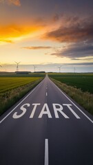 Road with a white start sign