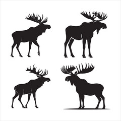 Naklejka premium Moose with Large Antlers black color bold simple and cleaner vector