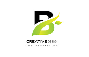 B leaf letter logo design with creative curved lines shapes Vector