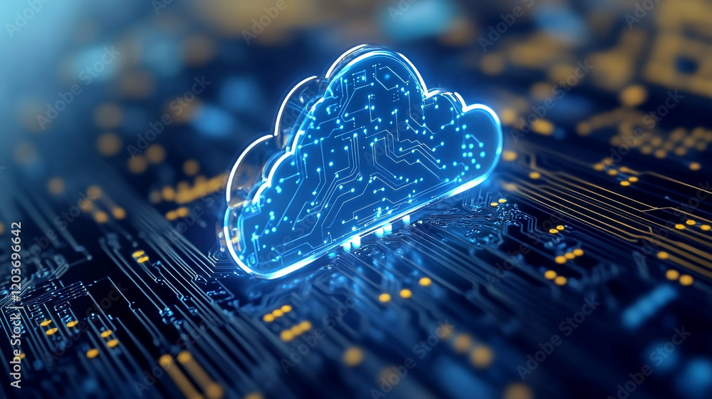 Poster cloud technology with digital circuit patterns in a futuristic setting