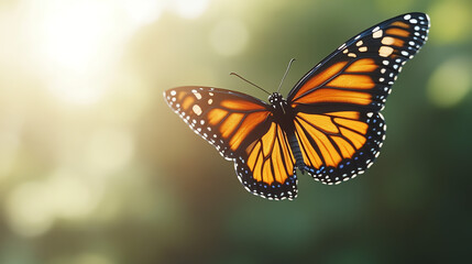 Fototapeta premium A close up butterfly in flight a blurred background.