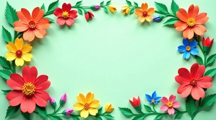 Obraz premium Vibrant Paper Flowers Create a Festive Frame for Your Designs and Messages