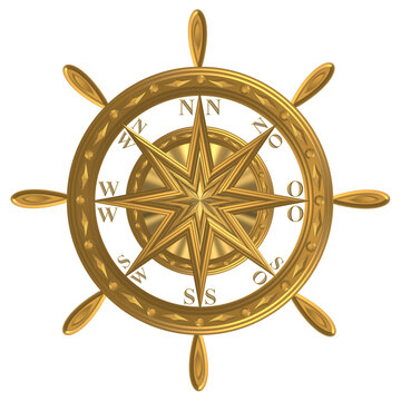 Goldener Globus Kompass   Anker  Windrose  Steuerrad  Segelschiff