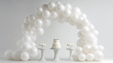 Sweet treats and drinks festive table setting with shimmering balloons and lights
