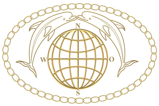 Goldener Globus Kompass   Anker  Windrose  Steuerrad  Segelschiff