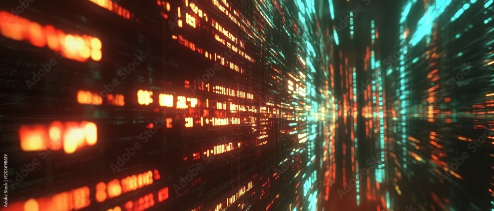 Poster futuristic urban landscape with rapidly scrolling stock exchange tickers animation