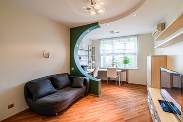 standard interior apartment. living room with sofa