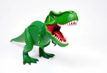 Fototapeta premium Green toy dinosaur with open mouth. tyrannosaurus rex on a white background