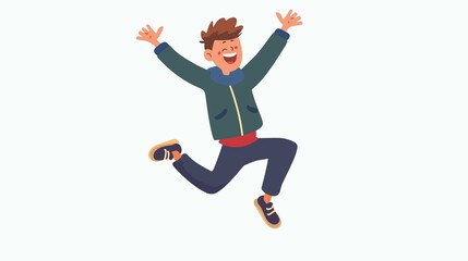 Fototapeta premium Joyful Jumping Man in Flat Vector Illustration Isolated on White Background