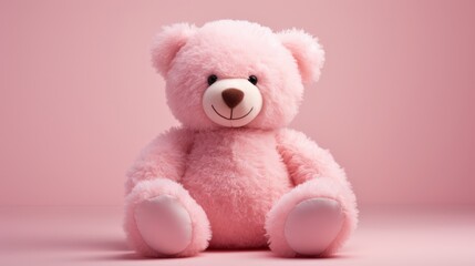 Adorable Pink Teddy Bear On Soft Pink Background Perfect For Children's Room, Toys, Gifts and Nursery Decor