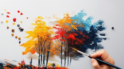 Vibrant Autumn Landscape with Orange Yellow and Red Trees