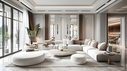 Large luxury modern bright interiors Living room 