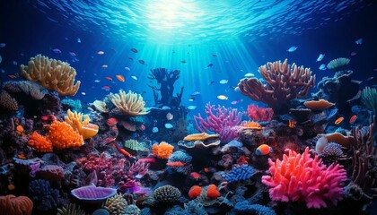 Fototapeta premium coral reef teeming with magical marine life.