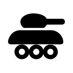 Minimalistic black silhouette of a tank icon for military or defense themes.