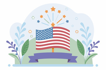 Illustration of the American flag with stars and leaves, symbolizing patriotism and freedom.
