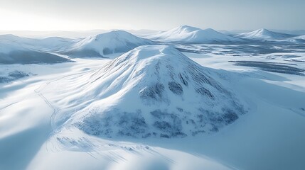 Frozen Peaks: A majestic vista of snow-capped mountains stretches out under a brilliant blue sky, their pristine white peaks piercing the clouds, evoking a sense of awe and tranquility.