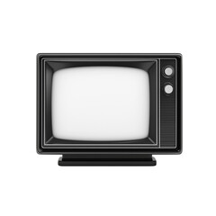 Retro style CRT television with curved screen, vintage TV set isolated on white background.