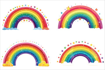 Bright and colorful rainbow in the blue sky, Colorful rainbow with blue sky and clouds vector, Colorful rainbow element vector design, Abstract rainbow with blue sky and clouds