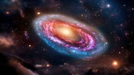 A mesmerizing wallpaper featuring a vibrant galaxy sky filled with swirling shades of blue, purple, and pink, dotted with twinkling stars and distant nebulae, creating a breathtaking cosmic display.