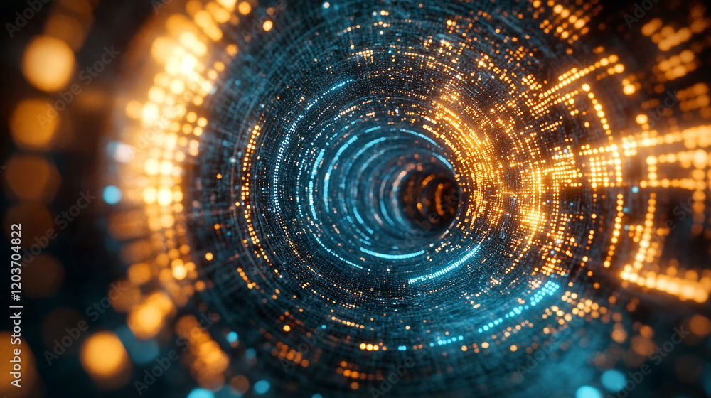 Poster vibrant tunnel of lights representing data flow in a digital universe
