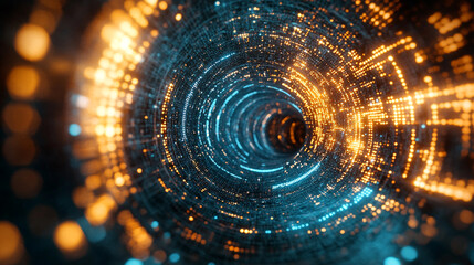 Fototapeta premium Vibrant tunnel of lights representing data flow in a digital universe