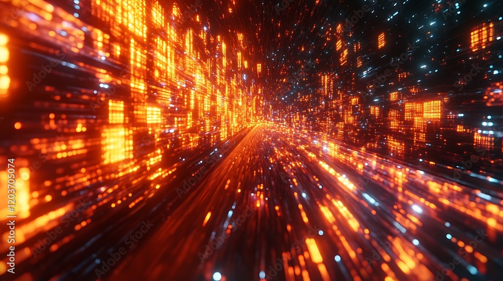Aufkleber digital data stream: abstract visualization of a futuristic data stream, with glowing orange and blu