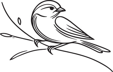 Obraz premium A minimalist illustration black line drawing of a bird perched on a branch. The simple, elegant lines convey a calm and serene tone on a neutral background