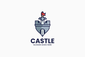 Sword Castle Logo. Vector Illustration
