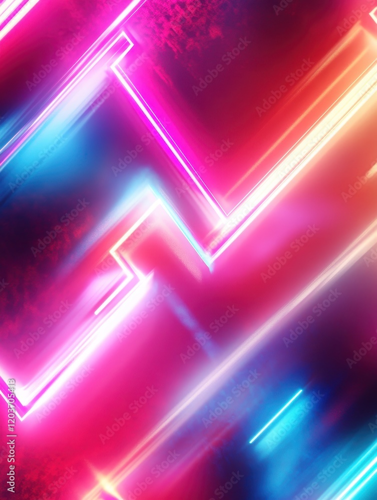 Poster vibrant neon abstract background with glowing geometric lines and textured gradient, modern techno b