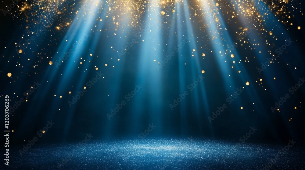 Poster glimmering rays of light with sparkles in a dark background