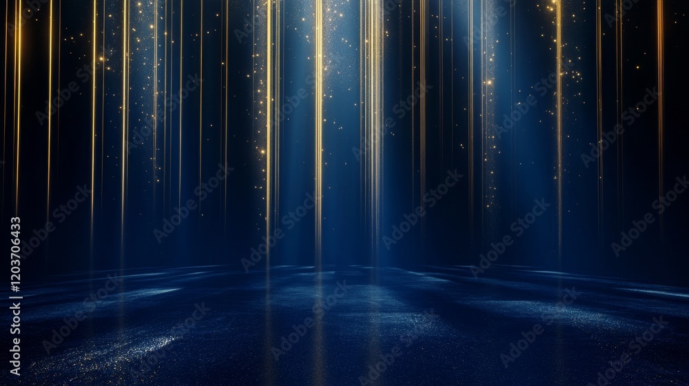 Poster ethereal light rays in dark sky with sparkling elements and depth