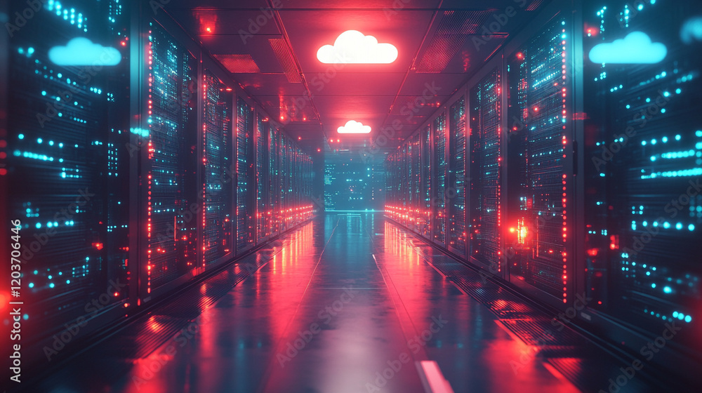 Aufkleber digital data center illuminated by colorful lights in a futuristic atmosphere