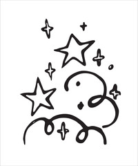 Party event staff doodle artistic, festive elements, cute stars confetti, birthday decorations, simple doodles, gifts, black and white