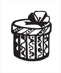 Party event staff doodle artistic, festive elements, cute gift box, birthday decorations, simple doodles, gifts, black and white