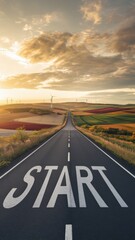 Road with a white start sign on it